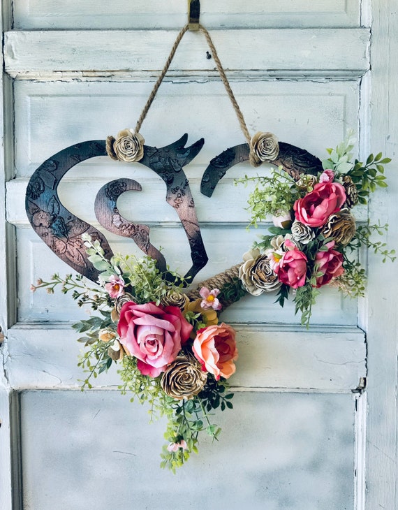 Summer/everyday Heart Shaped Wood Flower Horse Head Wall Art or