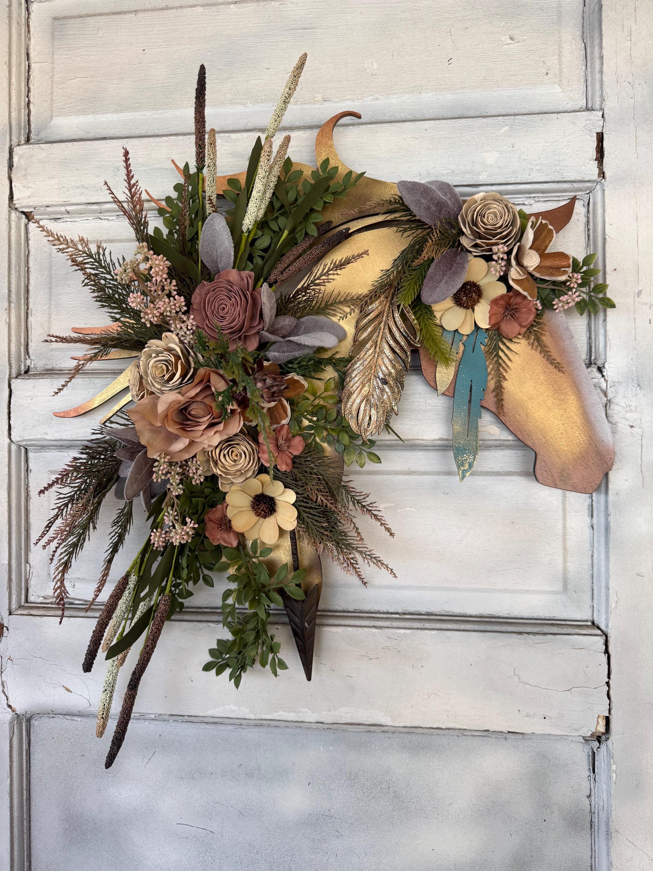 Southwestern -indian- Western Wood Flower Horse Head Wall Art or