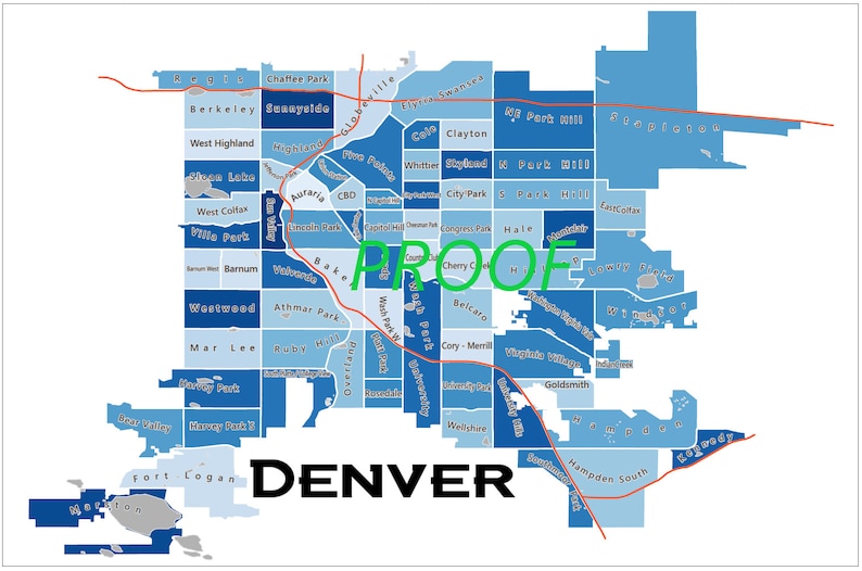 Denver Neighborhoods Map - Etsy