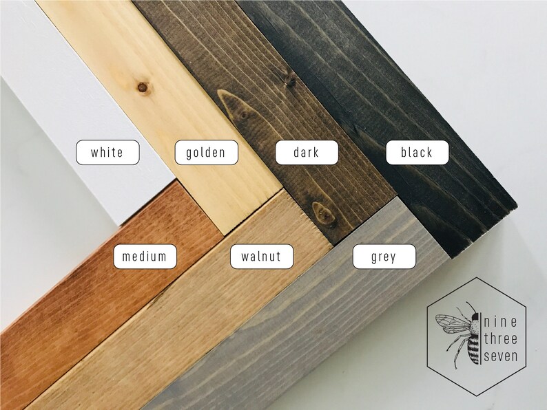 May include: Wood samples in various colors, including white, golden, dark, black, medium, walnut, and grey. The samples are arranged in a diagonal pattern. The image includes the text "nine three seven".