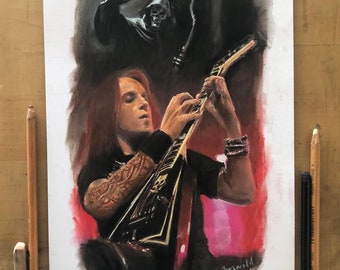 Original Pastel Drawing - CHILDREN OF BODOM - Alexi Laiho - Size A4