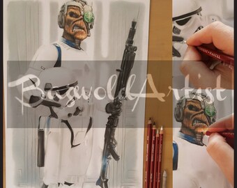 IRON MAIDEN - Eddie Stormtrooper  - Ltd PRINT of a Pastel Drawing - Size A3