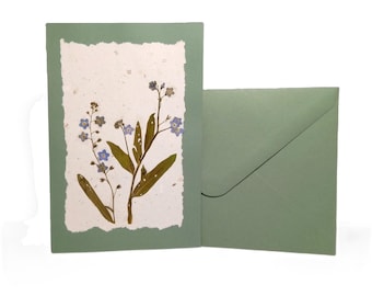 Dry Pressed Wild Flowers Botanical Card Handmade paper Herbarium Art with Envelope Forget me not