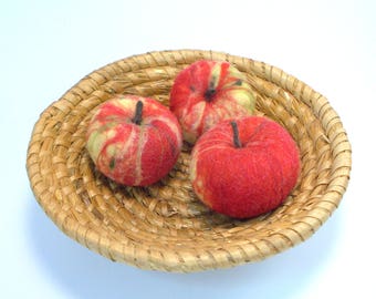 Real size Felted play felt food toy apple Home Kitchen decor life size felted fruit decor red apple Needle Felted Apple Waldorf toy M size