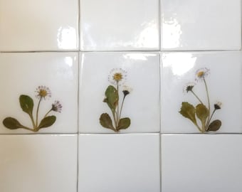 Herbarium tiles 10x10 cm with Real dry plants single decorative Tile mural Wall Art Natural art Botanical border tiles