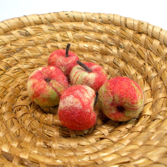 Set Of 5 Felted Red Apples Home Decor Kitchen Decor Play Etsy