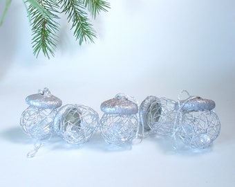 Large acorn decoration pendant wire balls wedding ornaments real acorn caps large acorn decor silver christmas tree decor