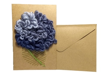 Handmade Hand-Stitched greeting card Hydrangea flower  eco kraft card set with envelope