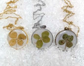Real clover lucky charm Shamrock emotional support necklace jewelry clover pendant St. Patricks irish handpicked clover amulet unique gift