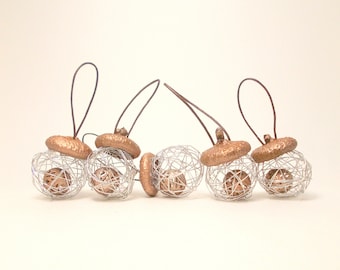 Large Acorn decor rose gold christmas pendant ornaments real acorn caps trending color wedding decor acorn decoration wire balls Set of 5
