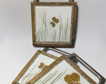 Hot pot trivet Herbarium tiles with Real dry plants Kitchen decor Botanical heat-resistant coaster
