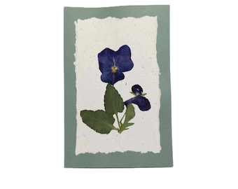 Handmade paper Pressed Wild Flowers Botanical Card Herbarium Art with Envelope Wild Pansy
