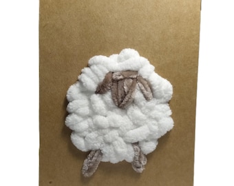Hand-Stitched Embroidered greeting card Handmade happy Easter Lamb of God eco kraft card set with envelope