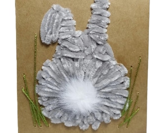 Embroidered greeting card Handmade happy Easter bunny Hand-Stitched eco kraft card set with envelope