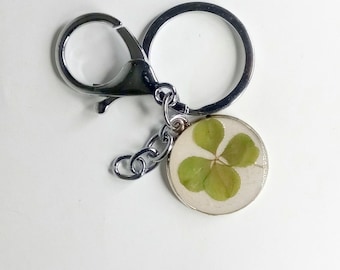 Real clover emotional support gift lucky charm Shamrock keyfob keyring Genuine four leaf clover get well St. Patricks irish clover amulet
