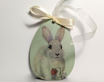 Easter bunny decor large pendant wooden ornament pink green 10 cm egg hanging decor