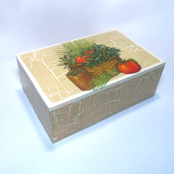 Decoupage wooden box candy box shabby chic romantic kitchen box handmade, vintage look, unique, matching pair to salt container, herbs