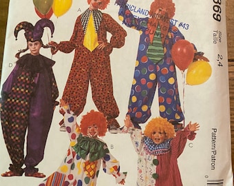 McCalls 8869 Child's Clown Costume & Jester with hat sewing Pattern