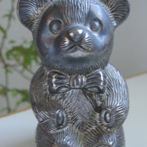 Vintage Silver Plated Teddy Bear Coin Bank