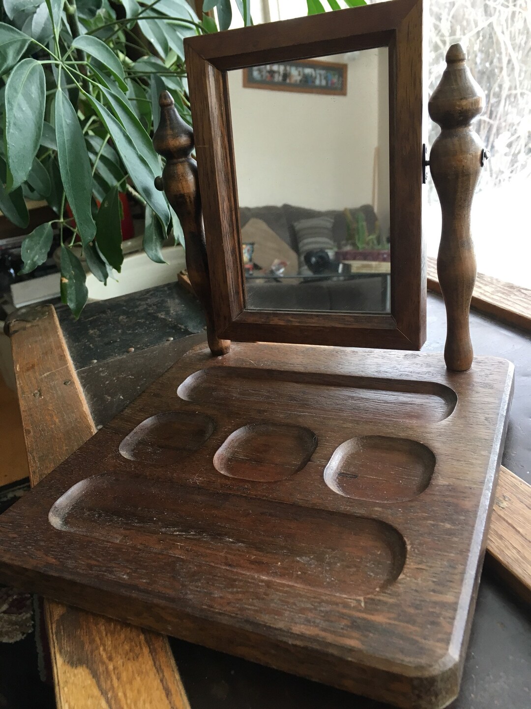 Vintage Wooden Men's Dressing Jewelry Valet With Mirror Etsy