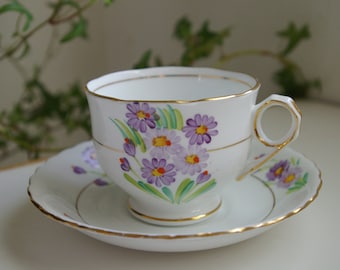 T. F. & S. Ltd. Phoenix Vintage Teacup and Saucer purple flowers pattern 7112