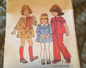 1970's style girls dress, tops and pant Simplicity 7063 size 6