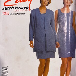 McCall&#39;s Easy Stitch &#39;N Save Pattern 7388 Misses&#39; Chaqueta sin forro y tamaño de vestido 8-10-12-14
