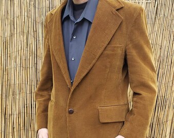 1970's 80's Ronald Bank Corduroy Sport Coat Jacket Blazer / Button Front / Cognac - Warm Caramel Brown / Est. Size Medium / Chest 40 / USA