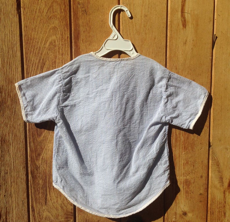 8 1970/'s Children/'s Boy/'s Seersucker Pajama Top Short Sleeve Stripes Mint Pastel Green Sz