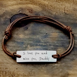 Handwritten Leather Bracelet, Personalized Leather Bracelet, Father's Day Gift, Gift for Him or Her, Memorial Gift, Remembrance Gift