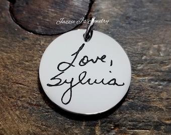 Handwritten Pendant with Jump Ring, Handwritten Charm, Handwriting Jewelry, Engraved Handwriting, Personalized Gift, Signature Jewelry