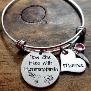 Hummingbird Jewelry, Now She Flies With Hummingbirds Bangle, Hummingbird Memorial Brcelet, In Memory of Bangle, Sympathy Gift For Her