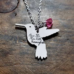 Hummingbird Necklace, Now She Flies With Hummingbirds Necklace, Hummingbird Memorial Necklace, In Memory of Necklace, Sympathy Gift