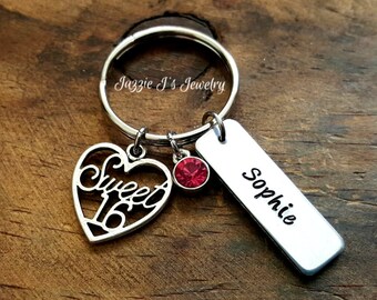 Sweet 16 Keychain, Birthday Gift For Her, Granddaughter/daughter Sweet 16, Personalized Keychain, Sweet Sixteenth Birthday Gift