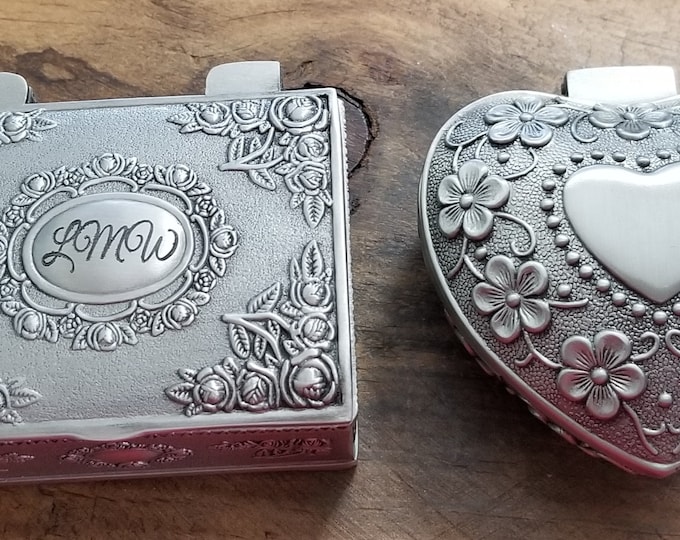Heart Ring Storage Container Personalized Trinket Box Vintage Style Jewelry Holder Silver Keepsake Box Ring Holder Silver Jewelry Box