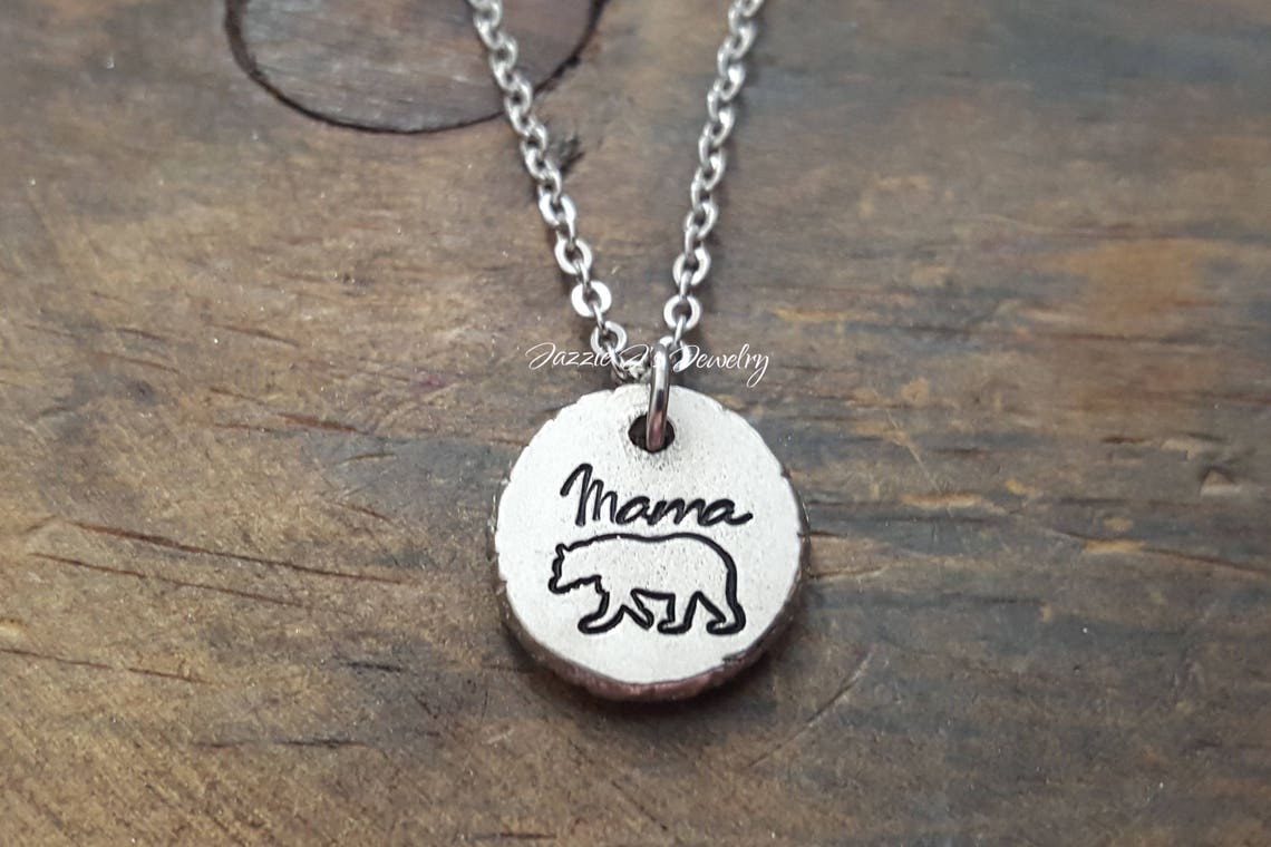 Mama Bear Necklace Handstamped Bear Necklace Gift for Mom - Etsy