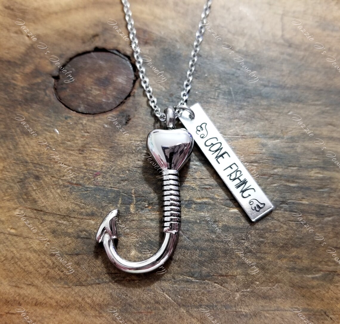 Fish Hook Urn Necklace Gone Fishing Urn Necklace Memorial Etsy