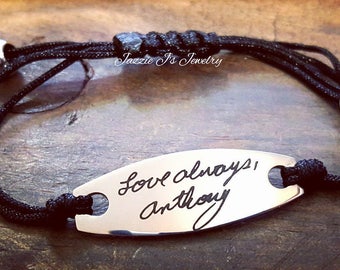 Handwritten Adjustable Bracelet, Handwriting Jewelry, Engraved Jewelry, Father's Day, Signature Jewelry, Actual Writing, Mothers Day