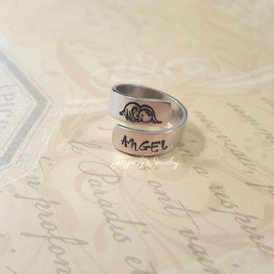 Mommy Of An Angel Ring, Hand Stamped Angel Baby Ring, Adjustable Ring, Remembrance Name Ring, Wrap Ring, Mother's Ring