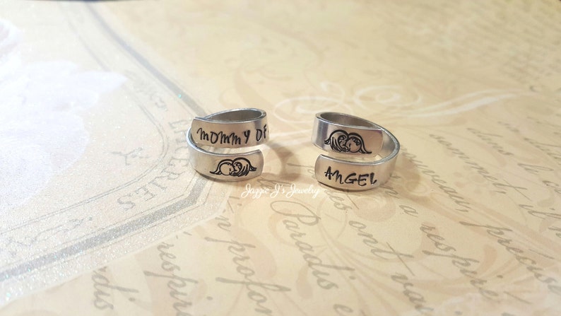 Mommy of an Angel Ring Hand Stamped Angel Baby Ring - Etsy