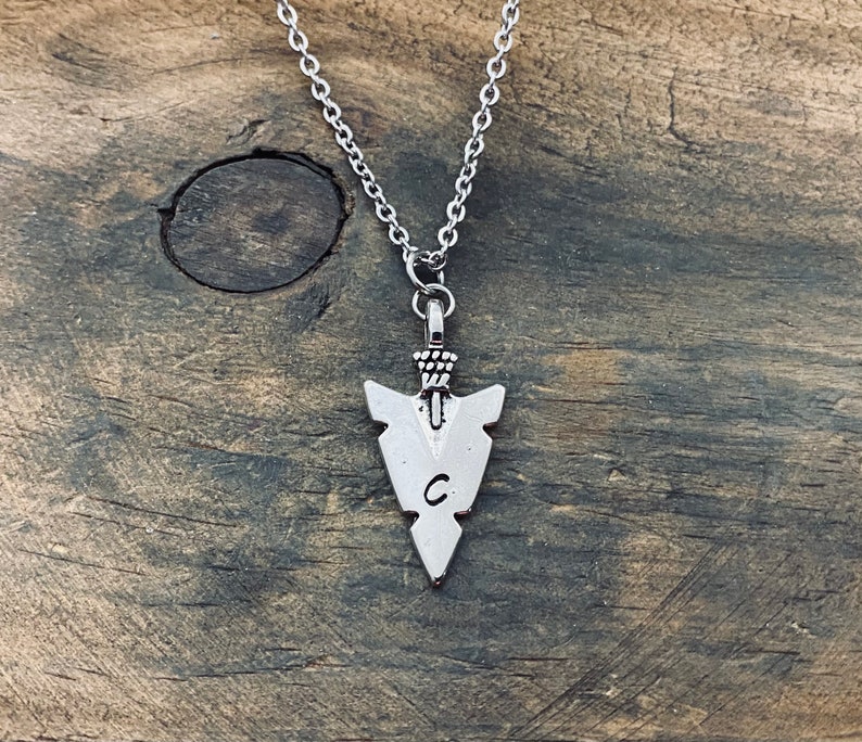 Boys Necklace with Stamped Initial Arrowhead Charm, Be Brave, Arrowhead Necklace, Bravery Necklace, Gift under 20, Boys Gift 