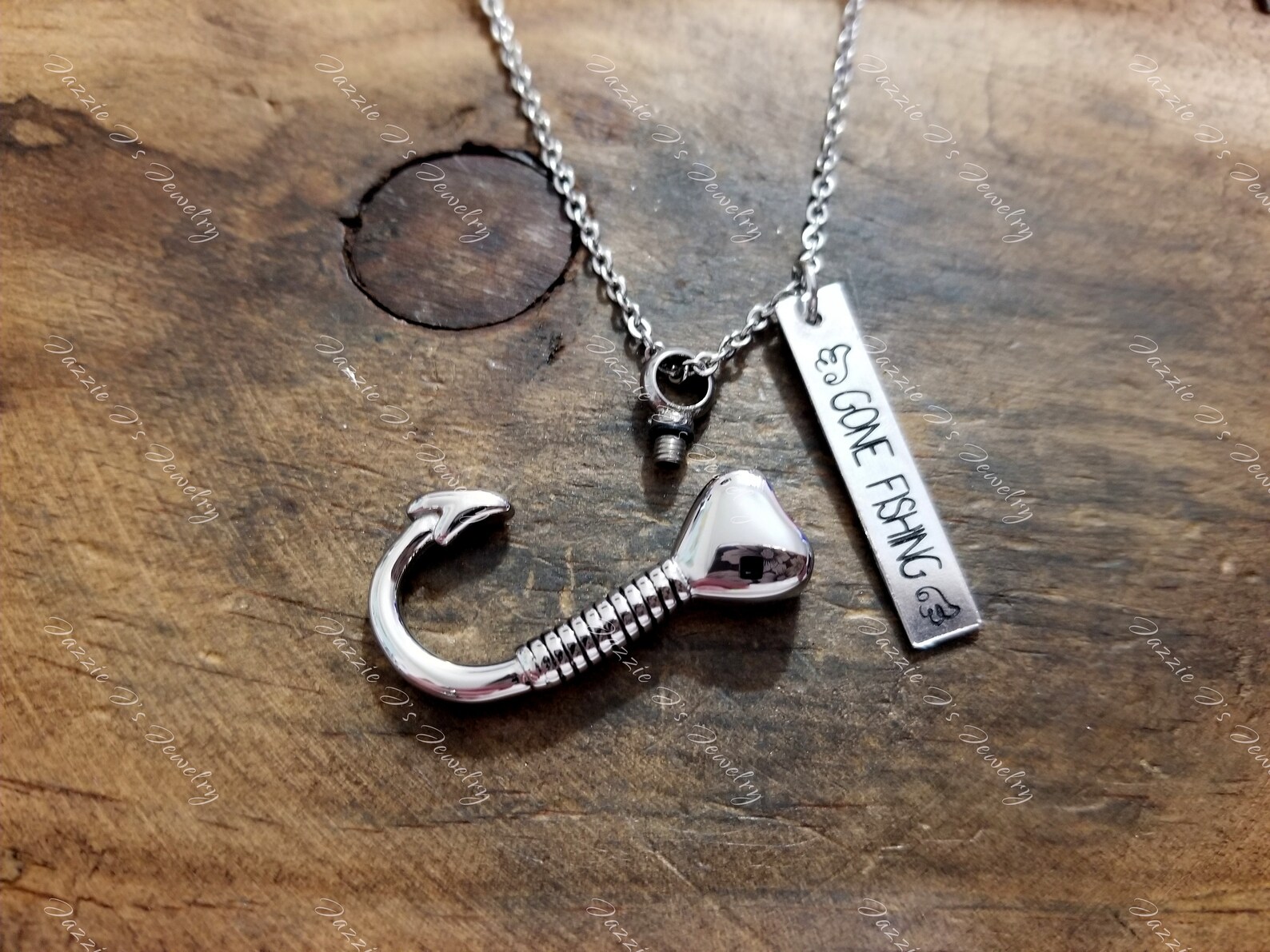 Fish Hook Urn Necklace Gone Fishing Urn Necklace Memorial Etsy