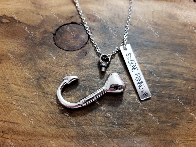 Fish Hook Urn Necklace Gone Fishing Urn Necklace Memorial
