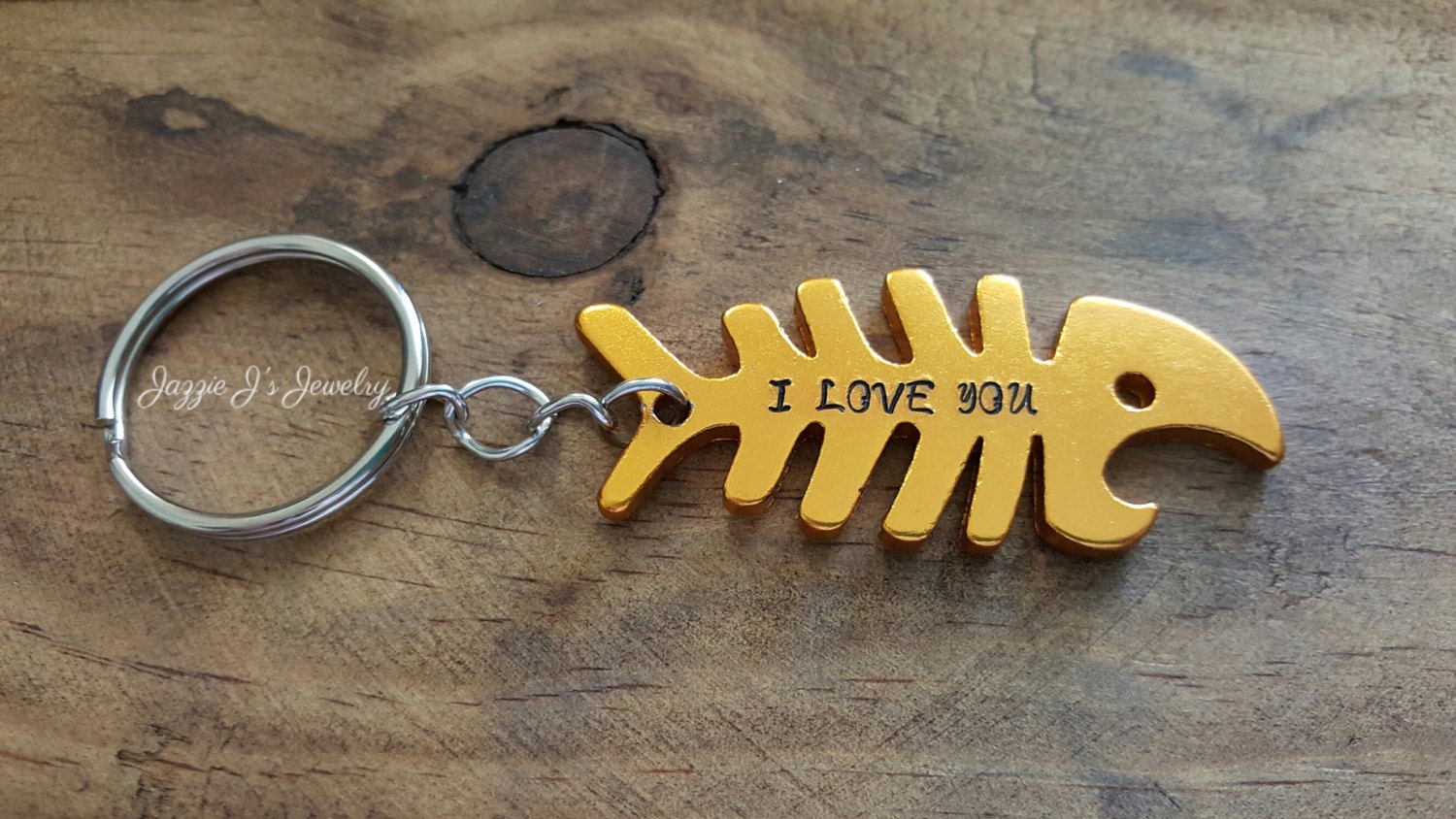 Went Fishing Bottle Opener Keychain Hand Stamped Fish Etsy