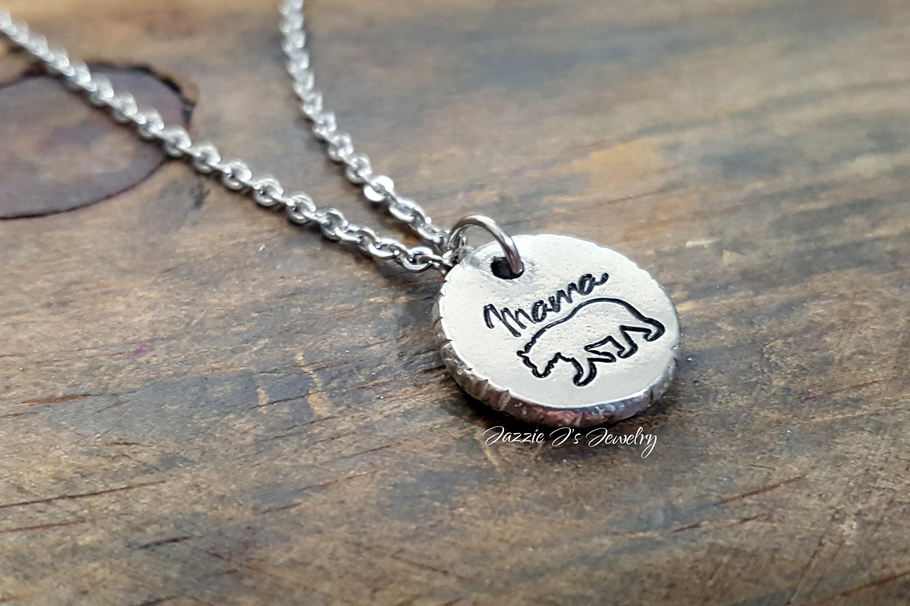 Mama Bear Necklace, Handstamped Bear Necklace, Gift for Mom, Bear ...