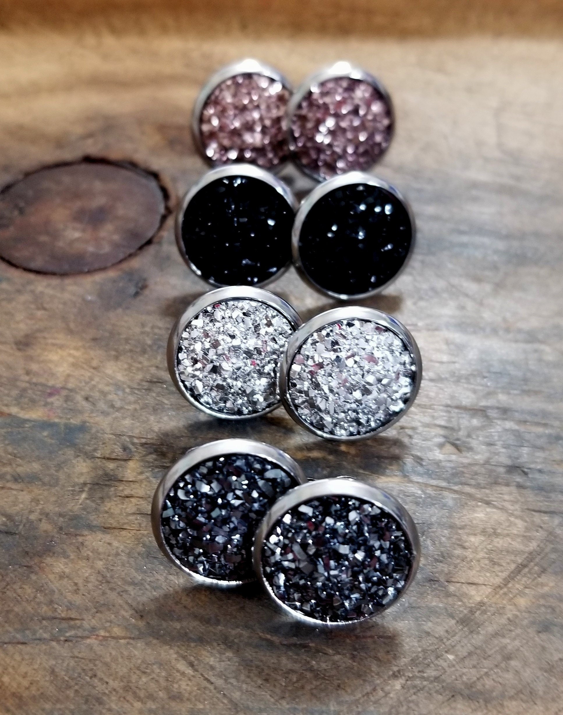 Druzy Stud Earrings, Stainless Steel Druzy Earrings, Silver Studs, Druzy  Earrings, Stud Earrings, Gift for Her, Rose Gold Druzy, Black Druzy 