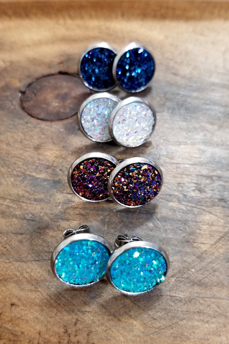 Druzy Stud Earrings Stainless Steel Druzy Earrings Silver Etsy