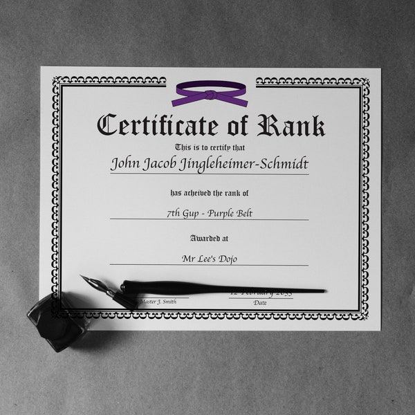 Editable Martial Arts Rank Certificates - Instant Download - PDF