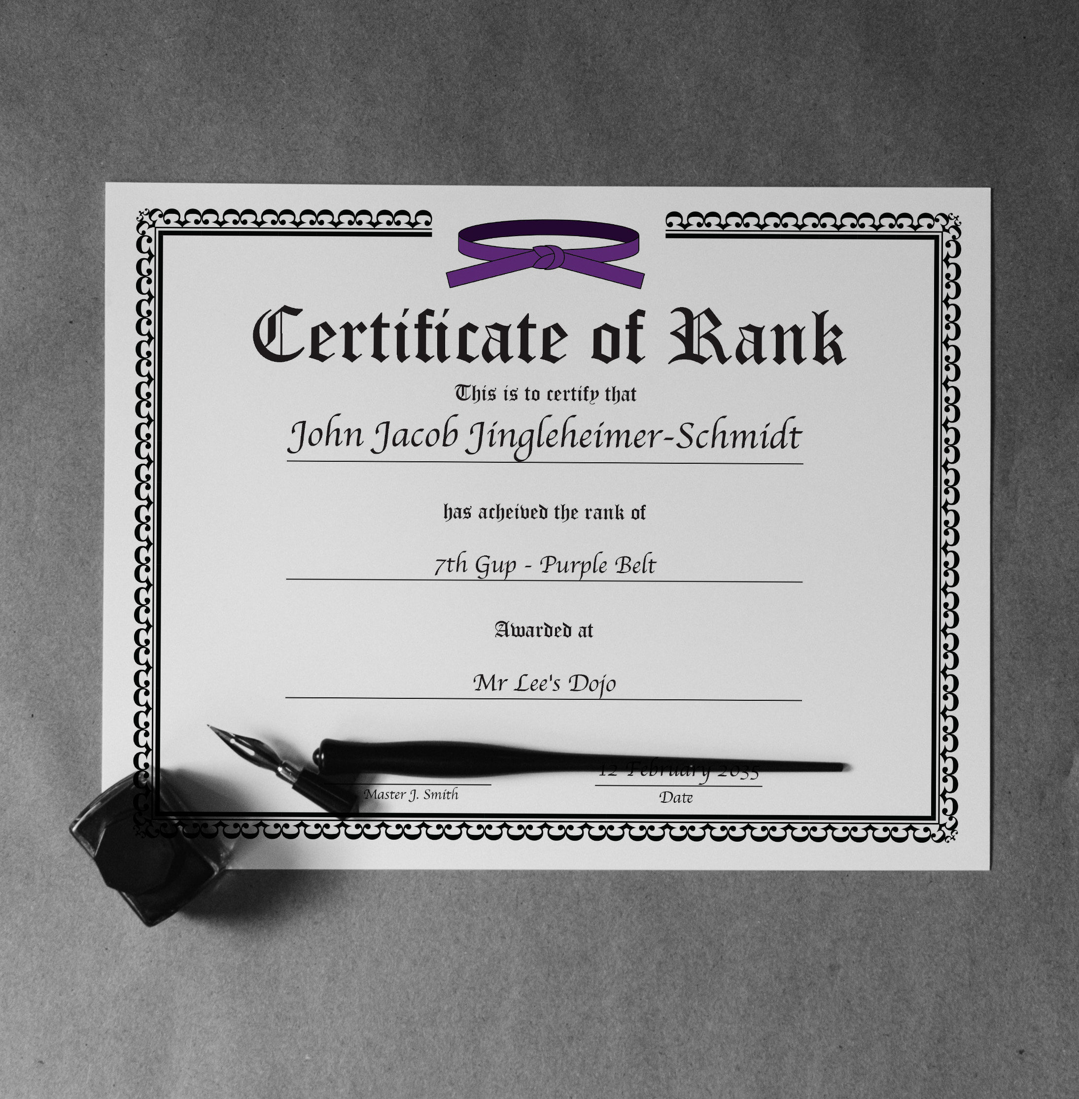 Karate black belt certificate online