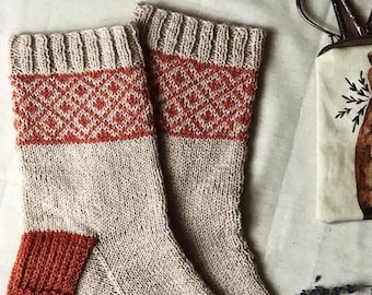 Cozy Natural Socks Knitting Pattern, Fair Isle, Stranded, Colorwork